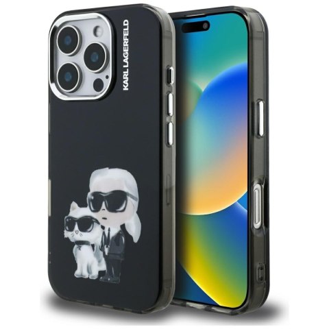 Etui Karl Lagerfeld IML Aquarelle Karl & Choupette & Logo do i Phone 16 Pro czarny