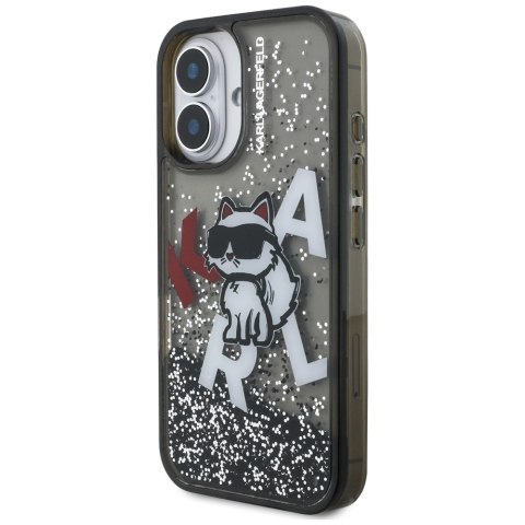 Etui Karl Lagerfeld Liquid Glitter Choupette Logo do i Phone 16 czarny