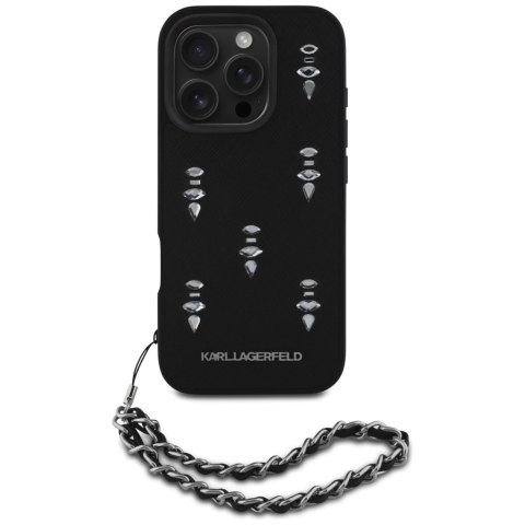Etui Karl Lagerfeld Saffiano Crystals w/Chain do i Phone 16 Pro czarny
