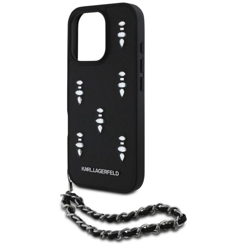 Etui Karl Lagerfeld Saffiano Crystals w/Chain do i Phone 16 Pro czarny