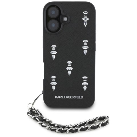 Etui Karl Lagerfeld Saffiano Crystals w/Chain do i Phone 16 czarny