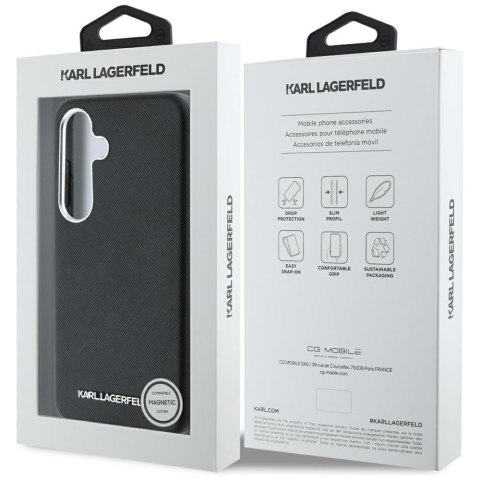Etui Karl Lagerfeld Saffiano Full Wrapped Elongated Metal Logo Mag Safe do Samsung Galaxy S25+ czarny