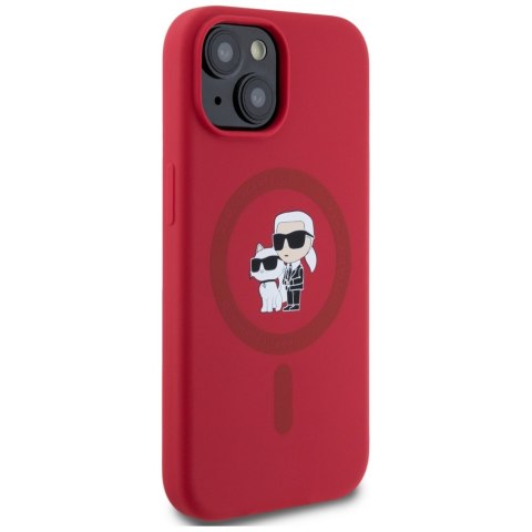 Etui Karl Lagerfeld Silicone Karl&Choupette Heads Ring Mag Safe do i Phone 15 czerwony