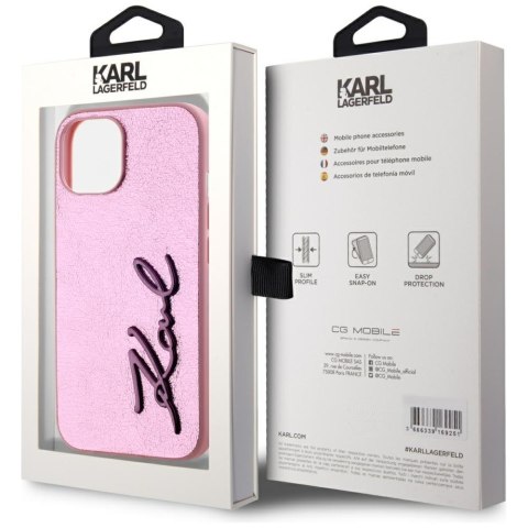 Etui Karl Lagerfeld Wrinkled Metal Signature do i Phone 15 różowy