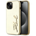 Etui Karl Lagerfeld Wrinkled Metal Signature do i Phone 15 złoty