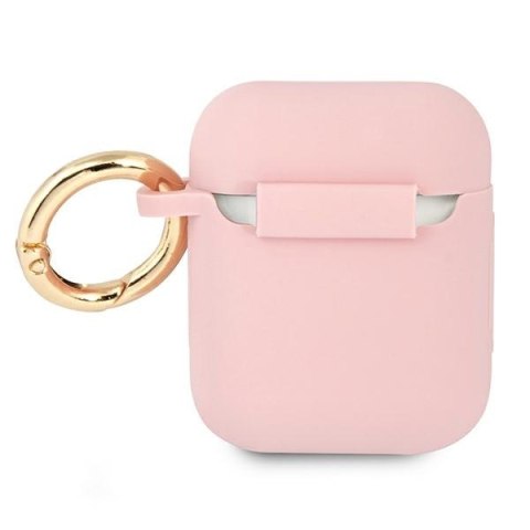 Guess GUA2SSSI Air Pods 1/2 cover różowy/pink Silicone Vintage Script