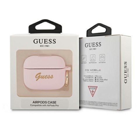Guess GUAPSSSI Air Pods Pro cover różowy/pink Silicone Vintage Script