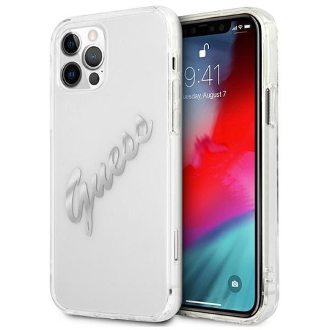 Guess GUHCP12MKTRSVSI i Phone 12/12 Pro 6,1" Transparent hardcase Vintage Script Silver