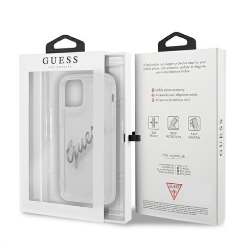 Guess GUHCP12MKTRSVSI i Phone 12/12 Pro 6,1" Transparent hardcase Vintage Script Silver