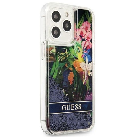 Guess GUHCP13LLFLSB i Phone 13 Pro / 136,1" niebieski/blue hardcase Flower Liquid Glitter