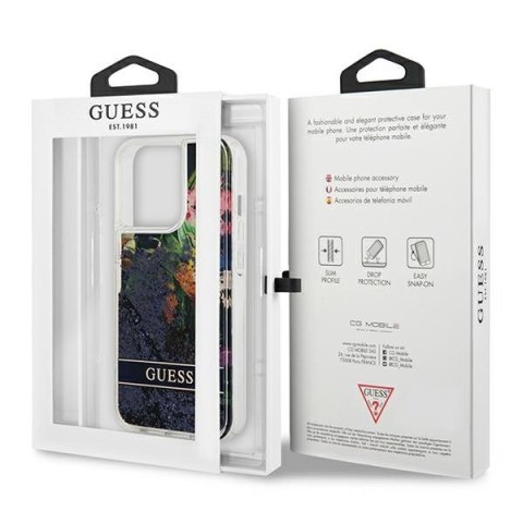 Guess GUHCP13LLFLSB i Phone 13 Pro / 136,1" niebieski/blue hardcase Flower Liquid Glitter
