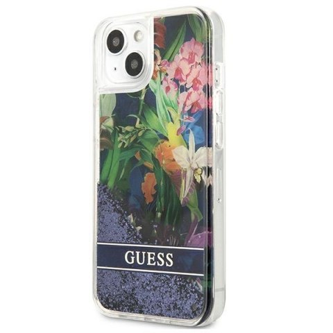 Guess GUHCP13SLFLSB i Phone 13 mini 5,4"niebieski/blue hardcase Flower Liquid Glitter