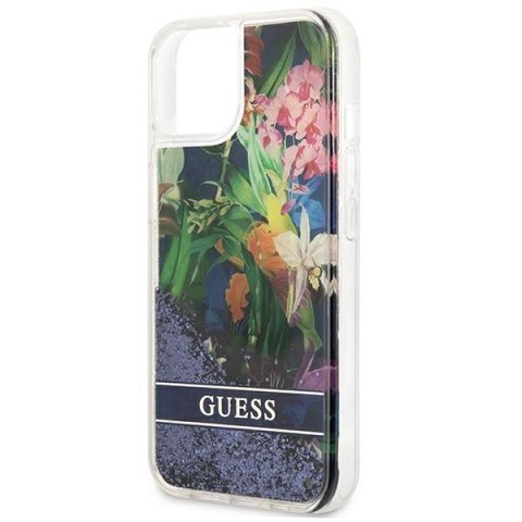 Guess GUHCP13SLFLSB i Phone 13 mini 5,4"niebieski/blue hardcase Flower Liquid Glitter