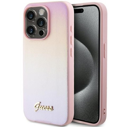 Guess GUHCP14XPSAIRSP i Phone 14 Pro Max 6.7" różowy/pink hardcase Saffiano Iridescent Script