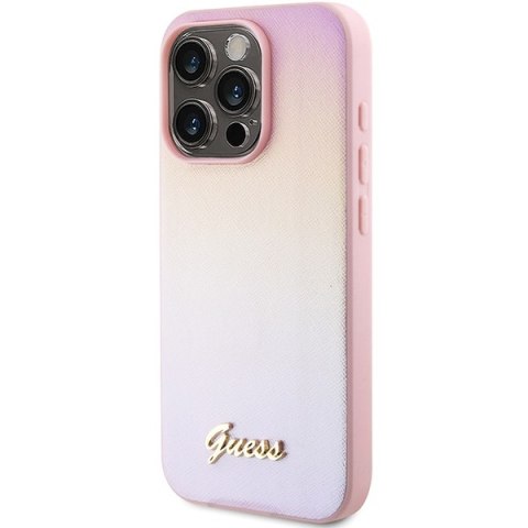 Guess GUHCP14XPSAIRSP i Phone 14 Pro Max 6.7" różowy/pink hardcase Saffiano Iridescent Script