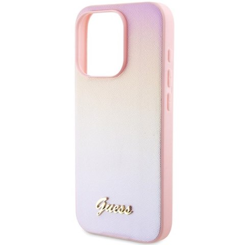 Guess GUHCP14XPSAIRSP i Phone 14 Pro Max 6.7" różowy/pink hardcase Saffiano Iridescent Script