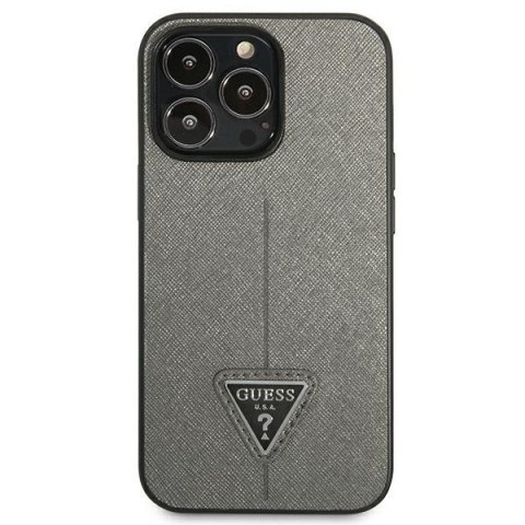 Guess GUHCP14XPSATLG i Phone 14 Pro Max 6,7" srebrny/silver hardcase Saffiano Triangle Logo