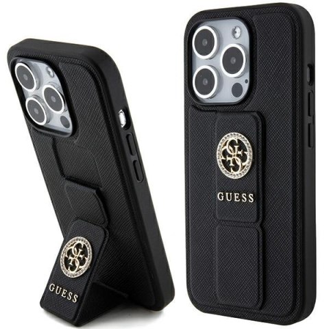 Guess GUHCP15XPGSSADK i Phone 15 Pro Max 6.7" czarny/black hardcase Grip Stand 4G Saffiano Strass