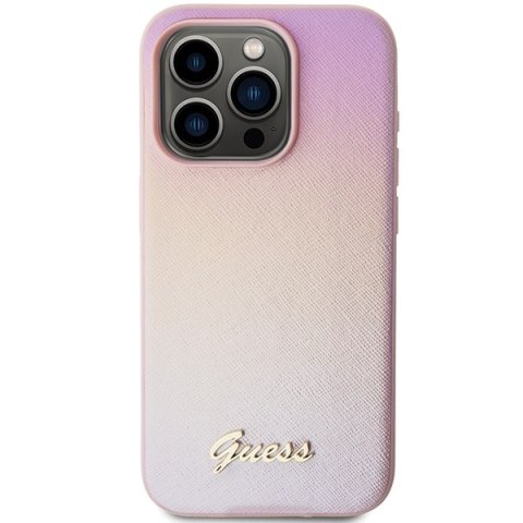 Guess GUHCP15XPSAIRSP i Phone 15 Pro Max 6.7" różowy/pink hardcase Saffiano Iridescent Script