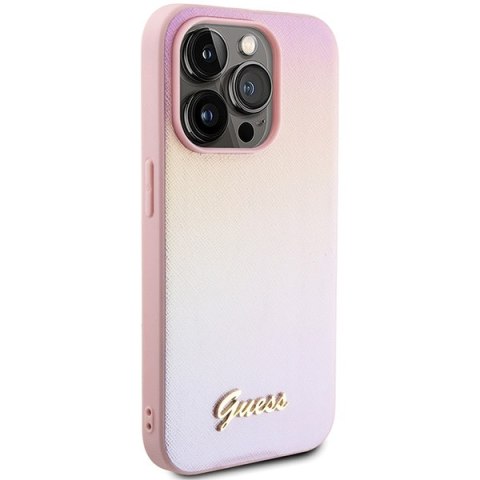Guess GUHCP15XPSAIRSP i Phone 15 Pro Max 6.7" różowy/pink hardcase Saffiano Iridescent Script
