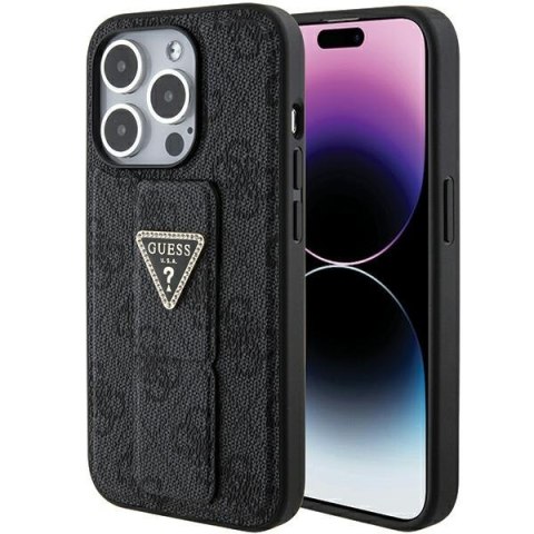 Guess GUHCP15LPGS4TDK i Phone 15 Pro 6.1" czarny/black hardcase Grip Stand 4G Triangle Strass