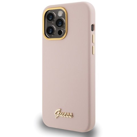 Guess GUHCP15LSMBSLP i Phone 15 Pro 6.1" różowy/pink hardcase Silicone Script Metal Logo & Frame