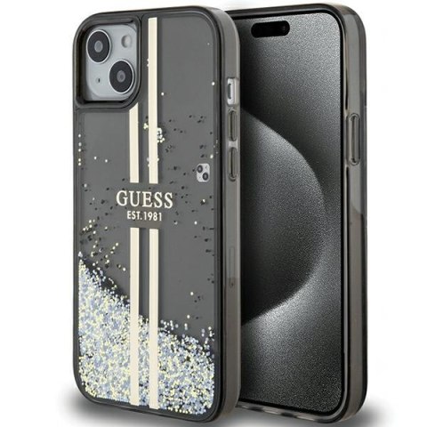 Guess GUHCP15MLFCSEGK i Phone 15 Plus / 14 Plus 6.7" czarny/black hardcase Liquid Glitter Gold Stripes