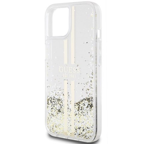 Guess GUHCP15MLFCSEGT i Phone 15 Plus / 14 Plus 6.7" transparent hardcase Liquid Glitter Gold Stripes