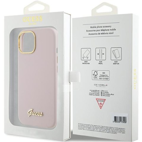 Guess GUHCP15SSMBSLP i Phone 15 / 14 / 13 6.1" różowy/pink hardcase Silicone Script Metal Logo & Frame