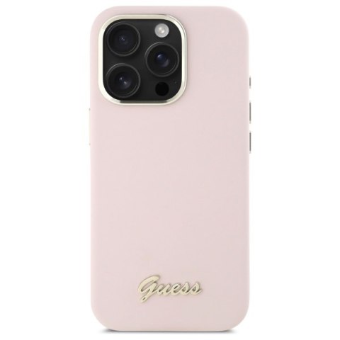 Guess GUHCP16XSMBSLP i Phone 16 Pro Max 6.9" różowy/pink hardcase Silicone Script Metal Logo & Frame