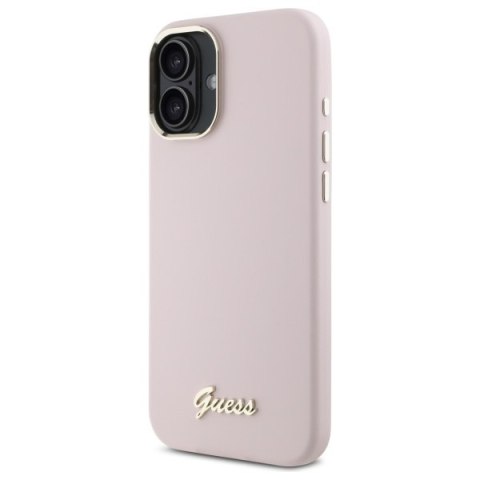 Guess GUHCP16SSMBSLP i Phone 16 6.1" różowy/pink hardcase Silicone Script Metal Logo & Frame