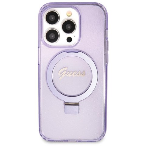 Guess GUHMP13XHRSGSU i Phone 13 Pro Max 6.1" fioletowy/purple hardcase Ring Stand Script Glitter Mag Safe