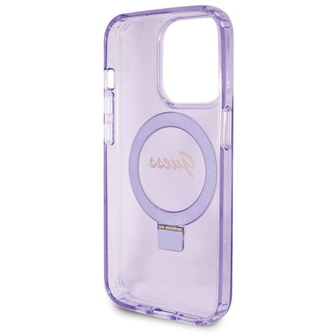 Guess GUHMP13XHRSGSU i Phone 13 Pro Max 6.1" fioletowy/purple hardcase Ring Stand Script Glitter Mag Safe