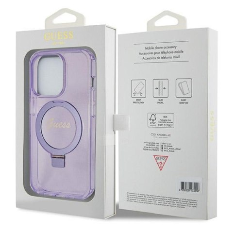 Guess GUHMP13XHRSGSU i Phone 13 Pro Max 6.1" fioletowy/purple hardcase Ring Stand Script Glitter Mag Safe