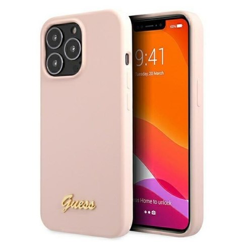Guess GUHMP13XLSLMGLP i Phone 13 Pro Max6,7" jasno różowy/light pink hardcase Silicone Script Gold Logo Magsafe