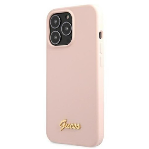 Guess GUHMP13XLSLMGLP i Phone 13 Pro Max6,7" jasno różowy/light pink hardcase Silicone Script Gold Logo Magsafe