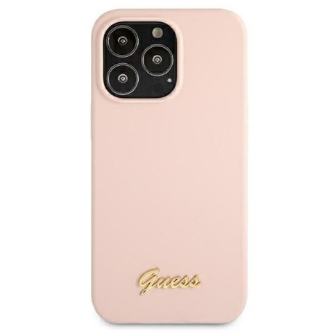 Guess GUHMP13XLSLMGLP i Phone 13 Pro Max6,7" jasno różowy/light pink hardcase Silicone Script Gold Logo Magsafe