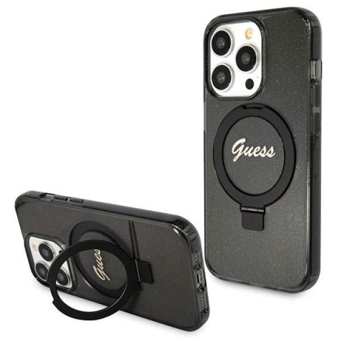 Guess GUHMP13LHRSGSK i Phone 13 Pro / 13 6.1" czarny/black hardcase Ring Stand Script Glitter Mag Safe