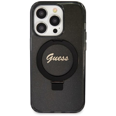 Guess GUHMP13LHRSGSK i Phone 13 Pro / 13 6.1" czarny/black hardcase Ring Stand Script Glitter Mag Safe