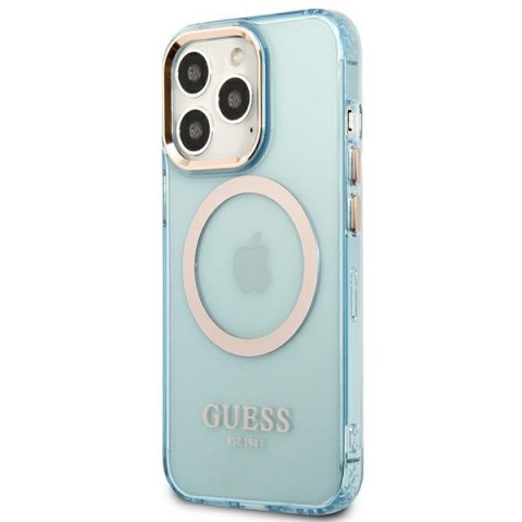 Guess GUHMP13LHTCMB i Phone 13 Pro / 13 6,1" niebieski/blue hard case Gold Outline Translucent Mag Safe