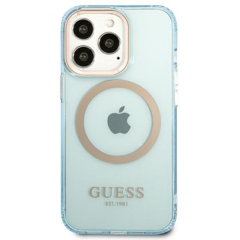 Guess GUHMP13LHTCMB i Phone 13 Pro / 13 6,1" niebieski/blue hard case Gold Outline Translucent Mag Safe