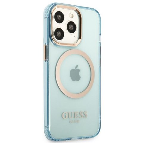 Guess GUHMP13LHTCMB i Phone 13 Pro / 13 6,1" niebieski/blue hard case Gold Outline Translucent Mag Safe