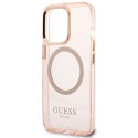 Guess GUHMP13LHTCMP i Phone 13 Pro / 13 6,1" różowy/pink hard case Gold Outline Translucent Mag Safe