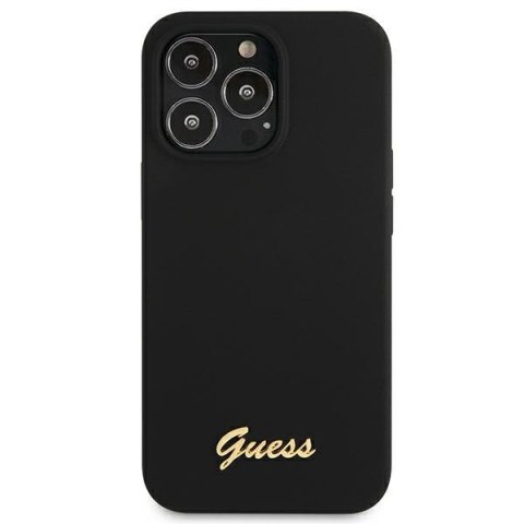 Guess GUHMP13LLSLMGBK i Phone 13 Pro / 136,1" black/czarny hardcase Silicone Script Gold Logo Mag Safe