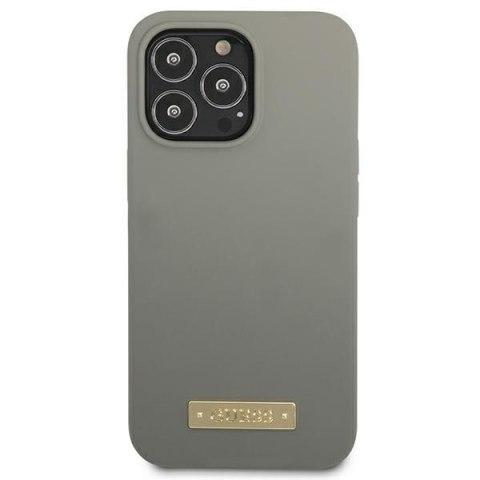 Guess GUHMP13LSPLG i Phone 13 Pro / 13 6,1" szary/grey hard case Silicone Logo Plate Mag Safe