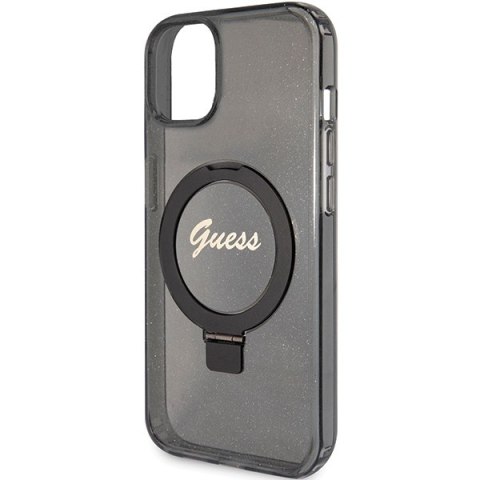 Guess GUHMP13MHRSGSK i Phone 13 / 14 / 15 6.1" czarny/black hardcase Ring Stand Script Glitter Mag Safe