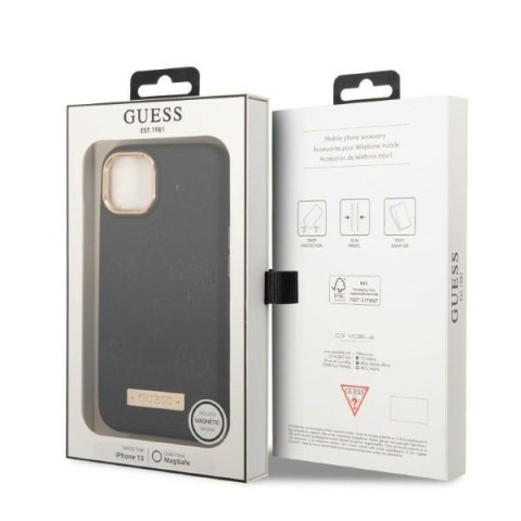 Guess GUHMP13MSAPSTK i Phone 13 / 14 / 15 6.1" czarny/black hardcase Peony Logo Plate Mag Safe