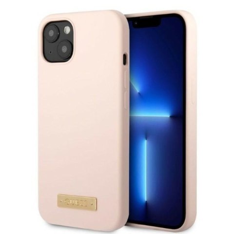 Guess GUHMP13SSBPLP i Phone 13 mini 5,4" różowy/pink hard case Silicone Logo Plate Mag Safe