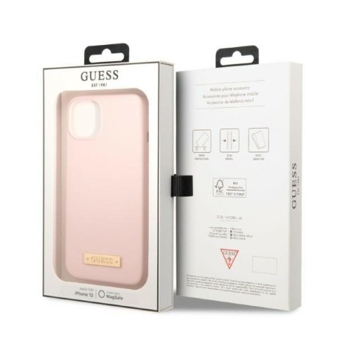 Guess GUHMP13SSBPLP i Phone 13 mini 5,4" różowy/pink hard case Silicone Logo Plate Mag Safe