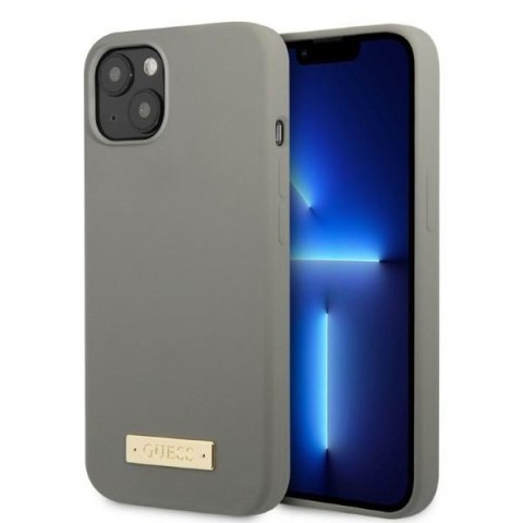Guess GUHMP13SSPLG i Phone 13 mini 5,4" szary/grey hard case Silicone Logo Plate Mag Safe